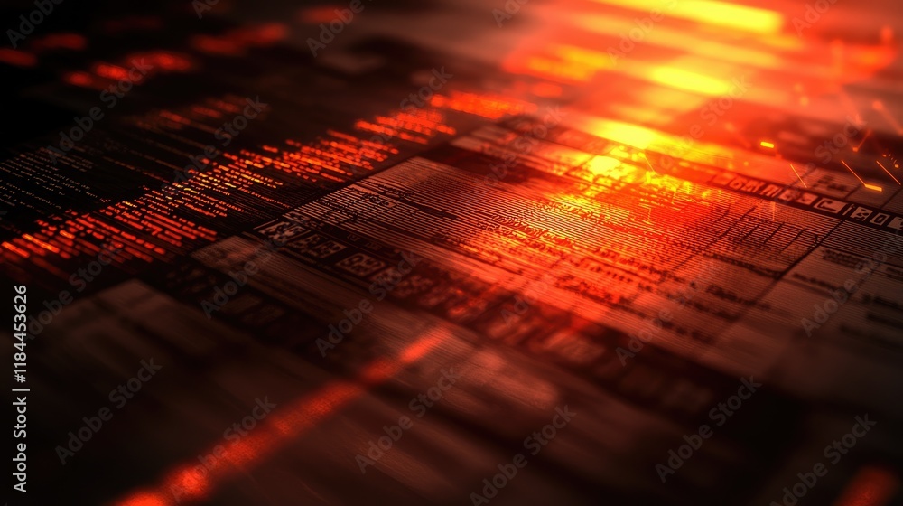 Poster abstract glowing red data stream, technological information overflow