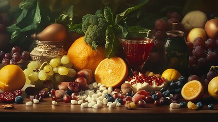 Abundant Fruit and Vegetable Still Life: A Vibrant, Rustic Composition