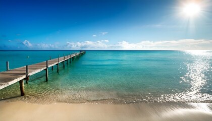 Fototapeta premium Tranquil Beach Pier Summer Vacation Ocean Serenity