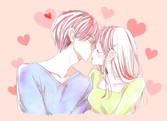 キスをしようとする男女　ハート