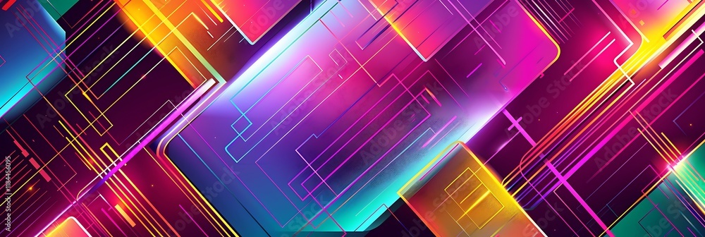 Poster vibrant abstract geometric background with glowing lines and shapes. colorful digital pattern sugges