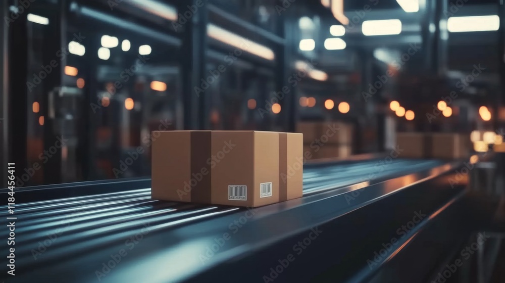 Poster efficient package sorting process warehouse facility industrial operation modern environment close-u