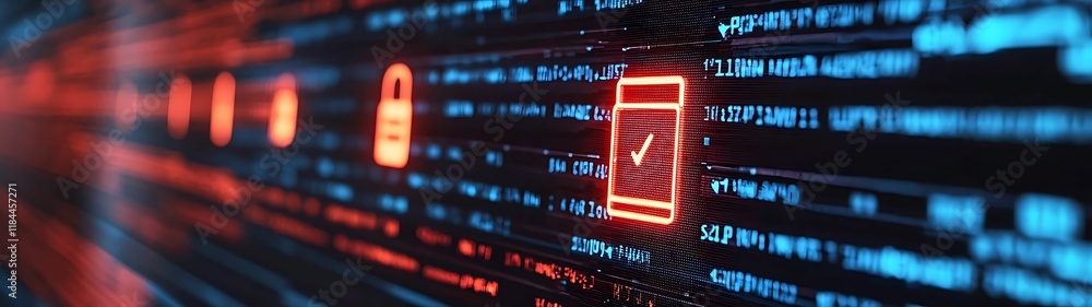 Aufkleber a digital abstract image featuring glowing icons on a matrix-like background, symbolizing technology