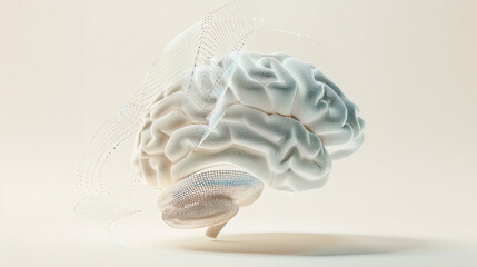 Aging human brain model with subtle cracks and fading colors, symbolizing cognitive decline and mental health. Concept of aging, neuroscience, and mental wellness.