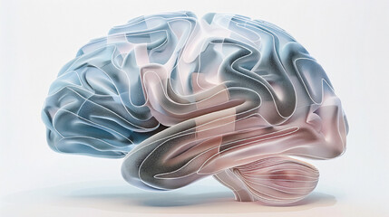 Aging human brain model with subtle cracks and fading colors, symbolizing cognitive decline and mental health. Concept of aging, neuroscience, and mental wellness.