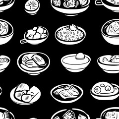 Collection of Chicken curry with rice continuous icon pattern, Chicken curry with rice vectorized artwork