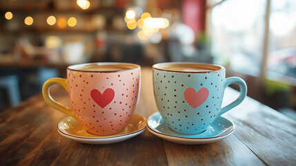 Fototapeta premium White coffee cups with hearts