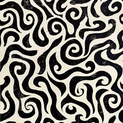 Abstract Black and Cream Swirl Pattern: A Textured Monochrome Artwork