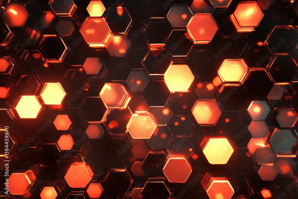 Poster glowing hexagonal patterns create a vibrant virtual texture with luminous effects