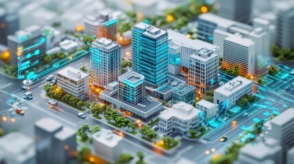 Smart City Digital Infrastructure Aerial View Modern Buildings Network Technology