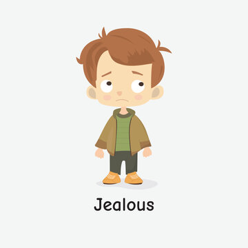Jealous Child Vector Illustration with Envious Glare