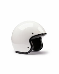 Fototapeta premium Classic White Motorcycle Helmet: A timeless design, the sleek white helmet embodies the spirit of adventure and freedom. Perfect for showcasing your love for vintage style and classic rides.