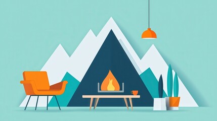 Fototapeta premium Cozy Living Room with Mountain Background Design