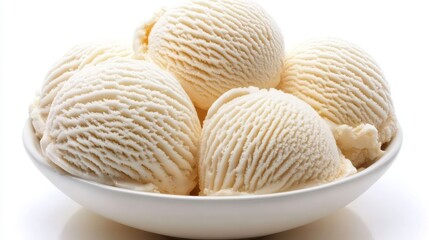 Fototapeta premium Scoops of vanilla ice cream in a bowl on a white background