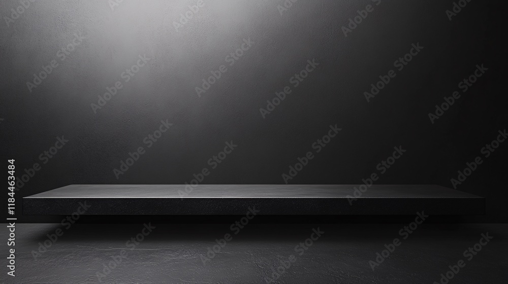 Aufkleber modern black shelf illuminated by soft light in a minimalist setting