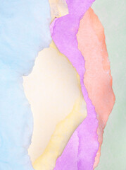 Pastel Rainbow Colour Ripped Torm Paper Background Painted with Watersolou Abstract