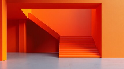 Bright orange architectural space with a modern staircase and smooth flooring