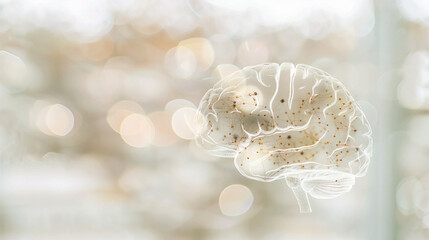 Aging human brain model with subtle cracks and fading colors, symbolizing cognitive decline and mental health. Concept of aging, neuroscience, and mental wellness.
