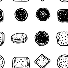 Collection of Shortbread cookies vector icons, Shortbread cookies vector art pattern