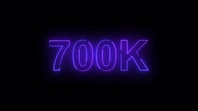 700k platinum silver writing moving on black background. 700k Number loop animation with neon line.