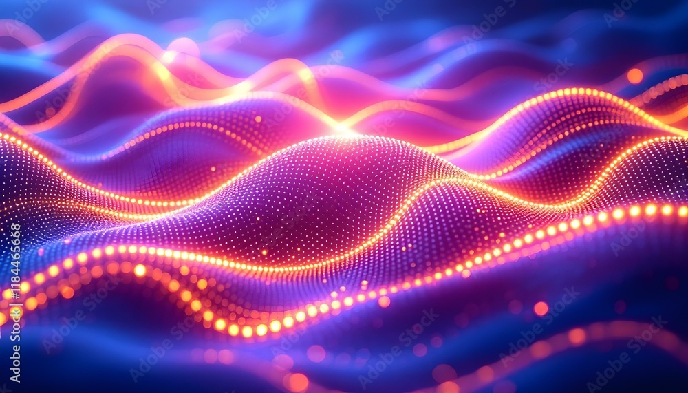 Aufkleber Cool blue and purple abstract background with glowing waves. Shiny moving lines design element. Futuristic technology concept. Dark abstract background with glowing wave. Shiny moving lines design