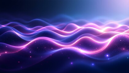Cool blue and purple abstract background with glowing waves. Shiny moving lines design element. Futuristic technology concept. Dark abstract background with glowing wave. Shiny moving lines design