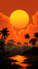 Sunset Tropical Illustration