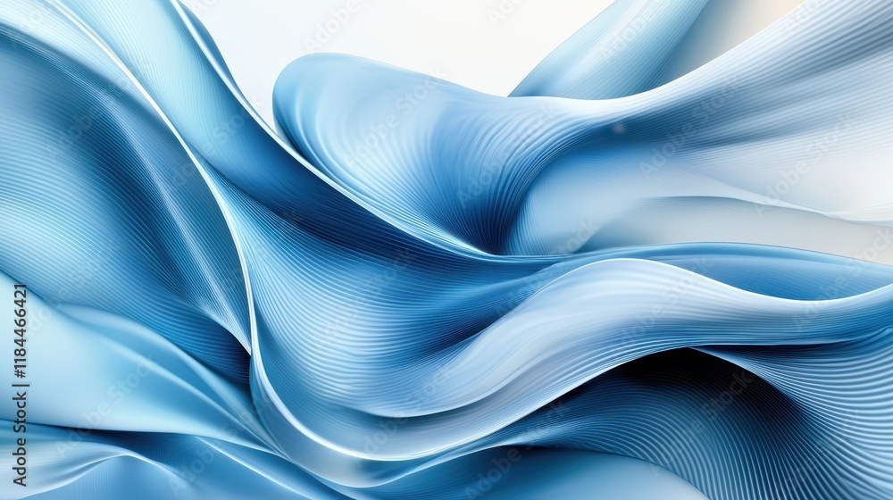 Poster abstract cascading blue waves of fluid motion and elegant flowing curves