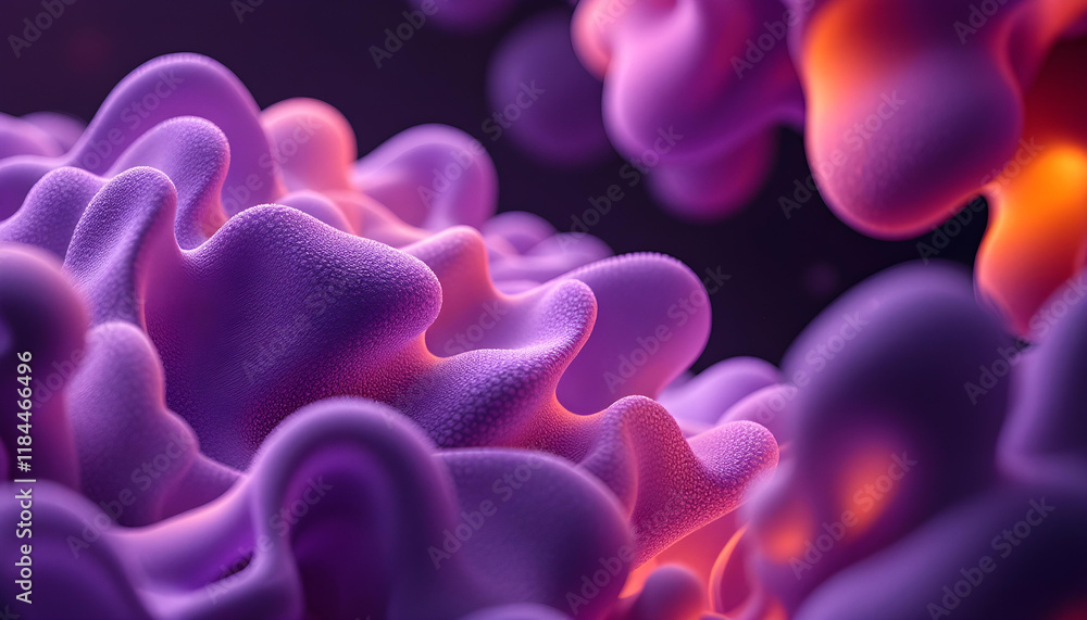 Aufkleber Curve 3d purple abstract banner with a black background for presentations and other media. Texture of liquid purple glass on a black background. Colorful abstract wave flow on a black background