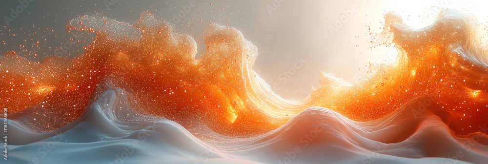 Poster Geometric swirl of hex shapes trailing from the temple downward, emphasizing a luminous, gradient complexion on a soft cream background,