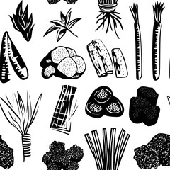 Collection of Wasabi icons, Wasabi illustration art, seamless pattern