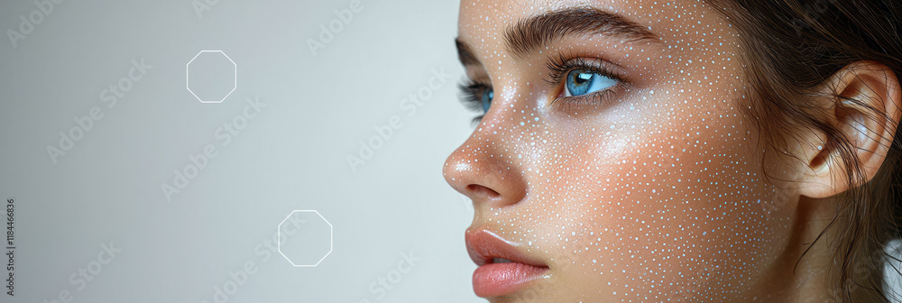 Aufkleber gentle partial profile with hex patterns lightly indicating moisture levels around the upper cheek, 