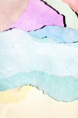 Naklejka premium Pastel Rainbow Colour Ripped Torm Paper Background Painted with Watersolou Abstract