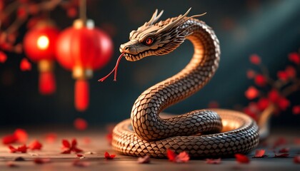 Fototapeta premium Chinese New Year Dragon Snake Symbol, Generative AI Art