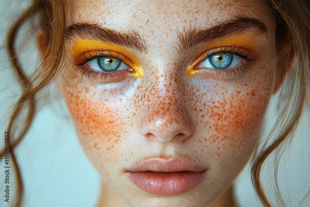 Fototapete three-tiered hex layers on cheekbones, each highlighting a different tone range, floating on a matte