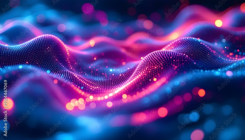 Poster digital waveforms in blue and purple, abstract background. abstract digital background with flowing 