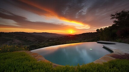sunset, from a basin protected by mountains