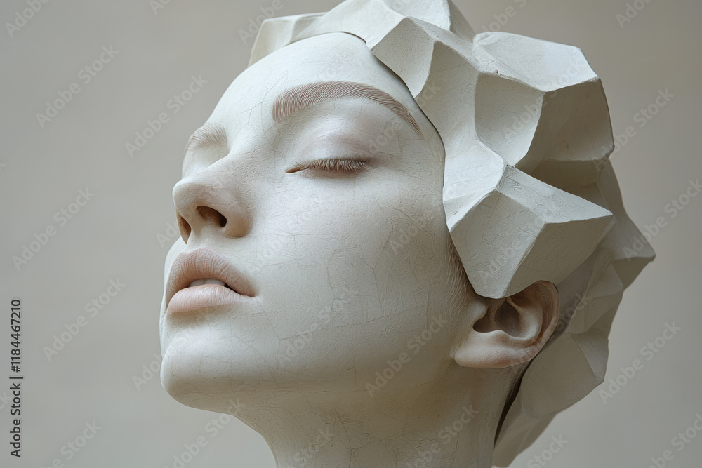 Poster three-tiered hex layers on cheekbones, each highlighting a different tone range, floating on a matte