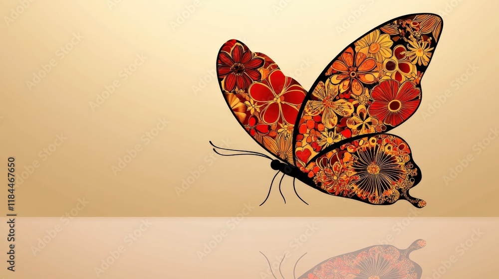 Poster intricate butterfly design featuring floral patterns on a soft background for elegant decor or art p