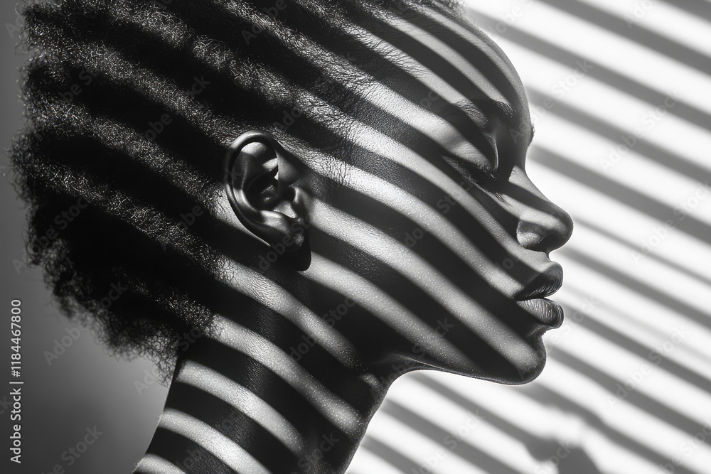 Poster frontal and side-view silhouettes in fine black lines, overlapping subtly on a desaturated backgroun