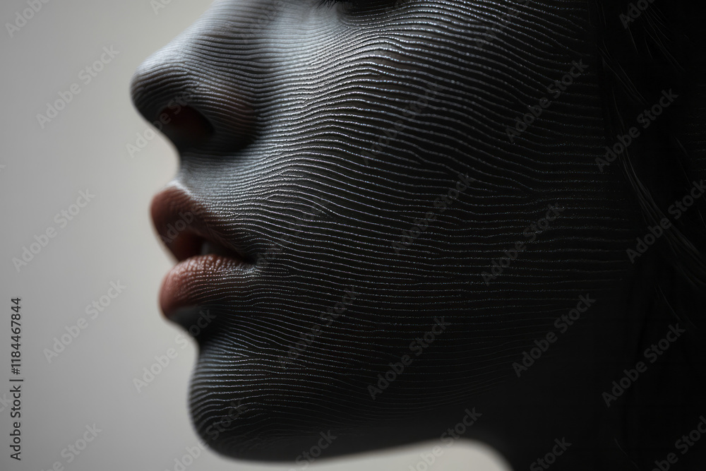 Leinwandbilder Frontal and side-view silhouettes in fine black lines, overlapping subtly on a desaturated background,