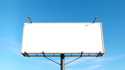 Obraz premium Blank billboard mockup on blue sky background for new advertisement. Generative AI