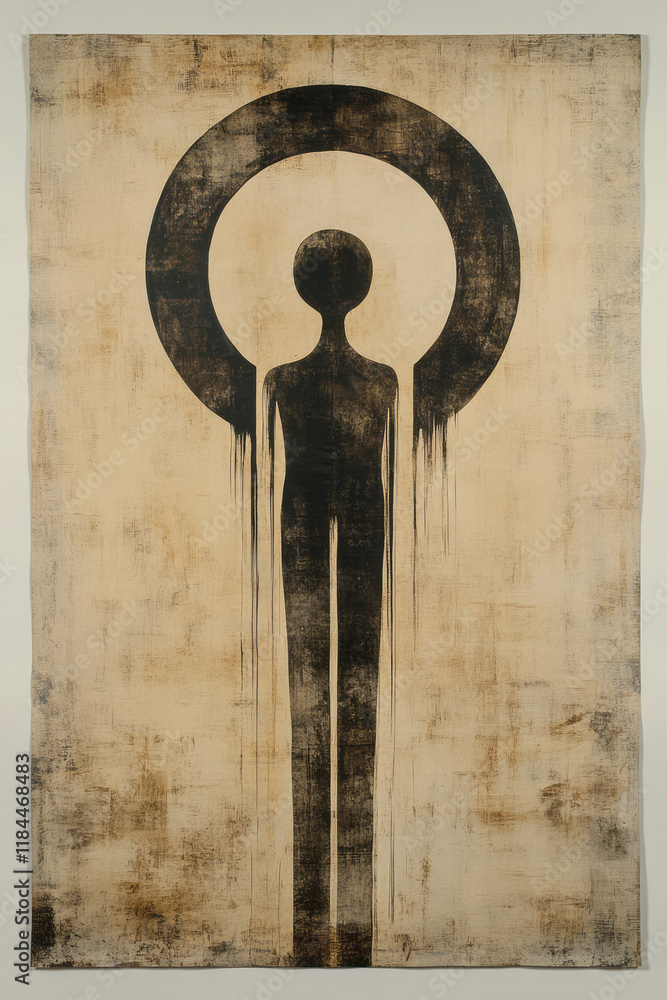 Poster series of segmented arcs depicting arms and legs around a streamlined central outline, on a faintly 