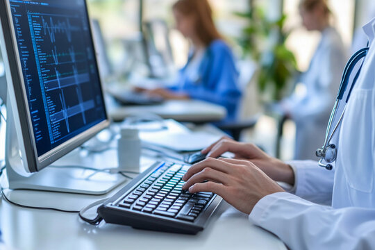 Doctor explaining x-ray results to patient in medical office during an examination