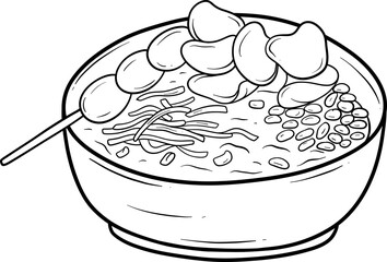 bubur ayam indonesian traditional food outline, porridge line art