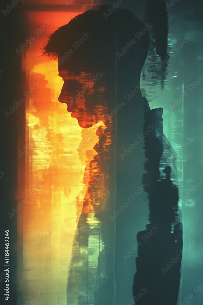 Aufkleber Vertical stack of partial outlines from top to bottom, each an abstraction of the human form, converging in the middle silhouette,