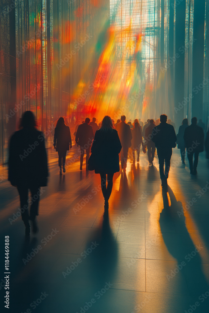 Poster A linear queue of dull silhouettes, each a shade of gray, and one dynamic figure bursting with color in mid-step,