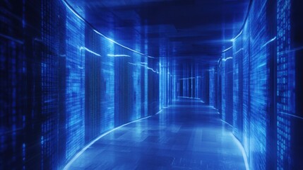 Futuristic Blue Hologram with Flowing Binary Code