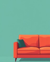 Orange sofa against teal wall