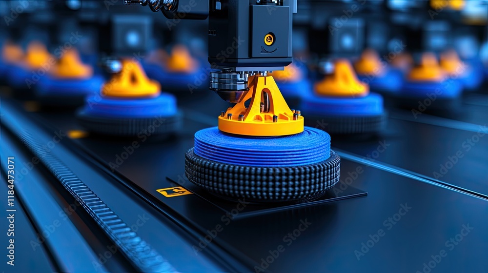 Poster automated 3d printing system assembling small components on a conveyor belt